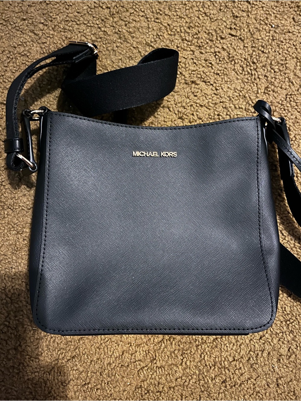 Michael Kors Black Saffiano Messenger Bag with Gold Logo